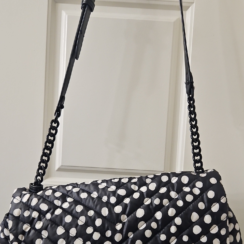 Polka Dot Quilted Shoulder Bag - Black and White